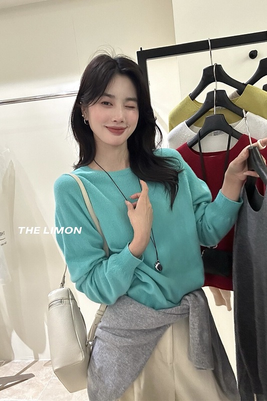 thelimon柠檬绿茶2025秋季新款韩版圆领套头毛衣女显瘦针织衫上衣|undefined