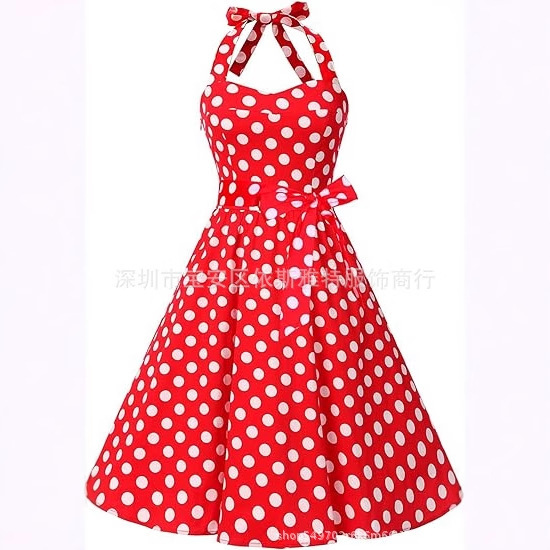 Women's Vintage Polka Audrey Dress 1950S Halter Neck Retro Cocktail Dress