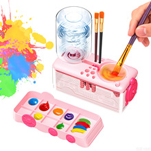 亚马逊Temu爆款小火车画笔清洗器洗笔筒自动换水Brush Rinser水彩