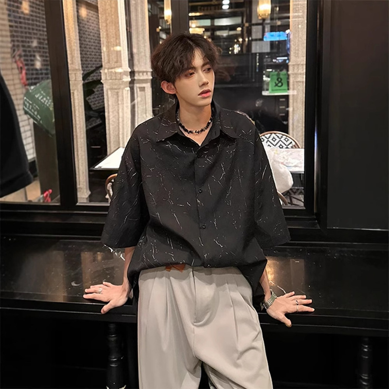 British Yuppie Men's Textured Shirt Design High-End Short-Sleeved Shirt Men's Thin Hairstylist Summer Wear