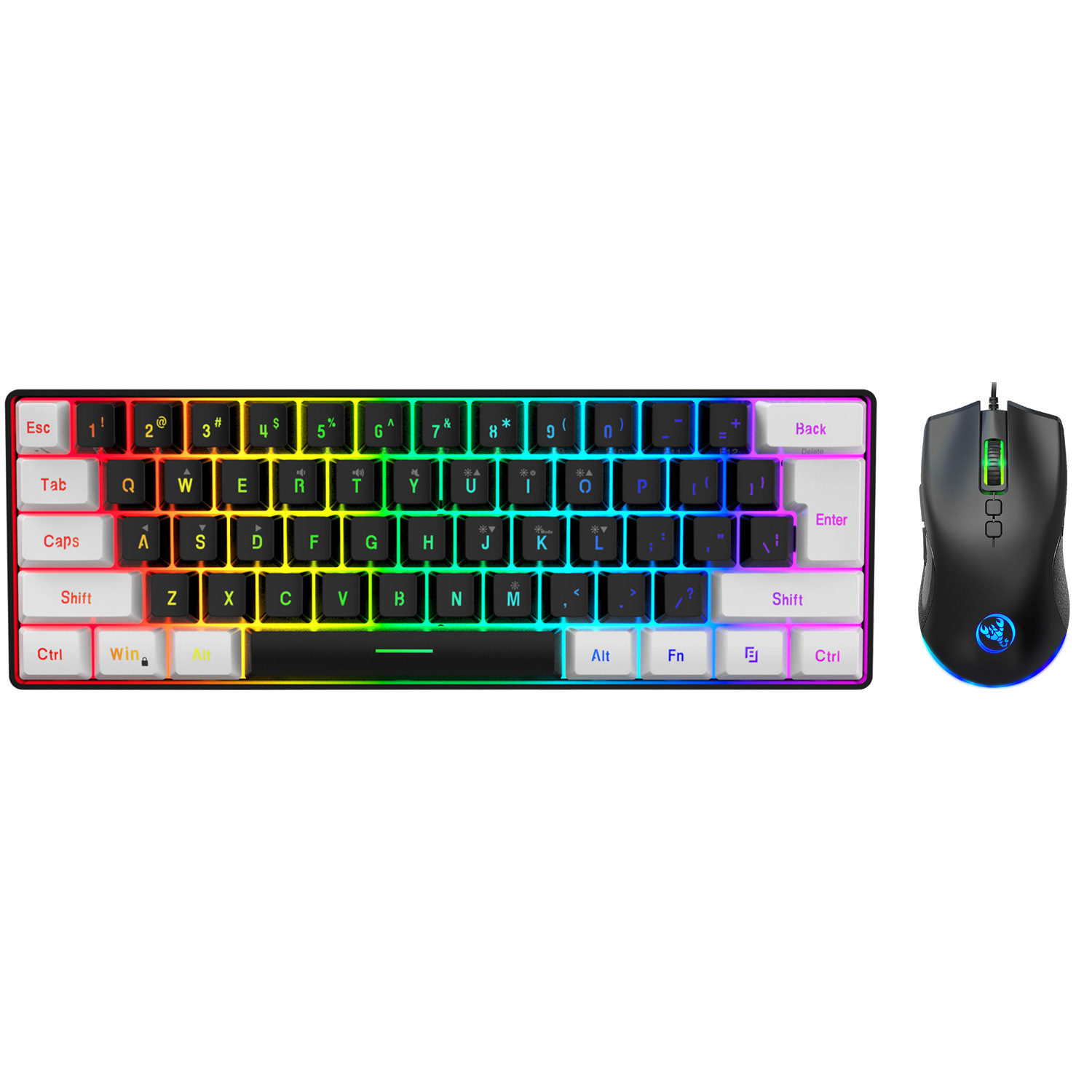 New 61keys white and black luminous set wired mouse office gaming keyboard_voghion.com