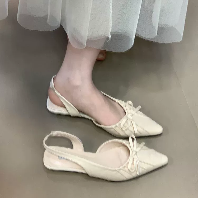 Стильные туфли на pointed toe сruffled бантами, сандалии для женщин, лето 2025, корейский стиль, клин, с эластичной лентой сзади, модная обувь