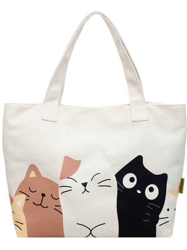 Bolsa de lona para mujeres 2026 nuevo estilo simple de moda lindo gatito patrón de oficina mochila de viaje