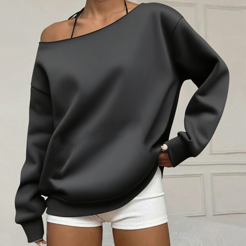 2026 Comfortable Commuting Stylish Pullover Round Neck Off-Shoulder Autumn and Winter Style Cross-Border European and American Amazon Sweatshirt 2026 Comfortable Commuting Stylish Pullover Round Neck Off-Shoulder Autumn and Winter Style Cross-Border European and American Amazon Sweatshirt