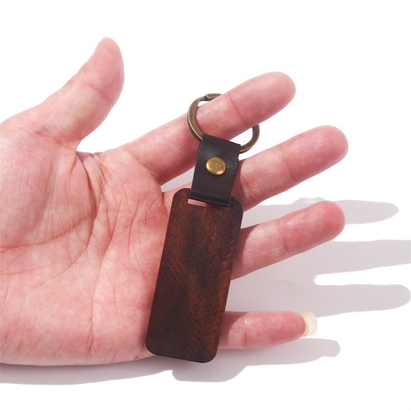 Women's Gender Pastoral Solid Color Pu Leather Wood Women's Keychain
