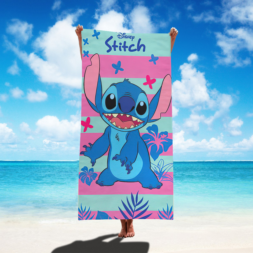 TEMU nueva toalla de playa estampada Stitch de gran tamaño toalla de baño para niños toalla de baño toalla de microfibra
