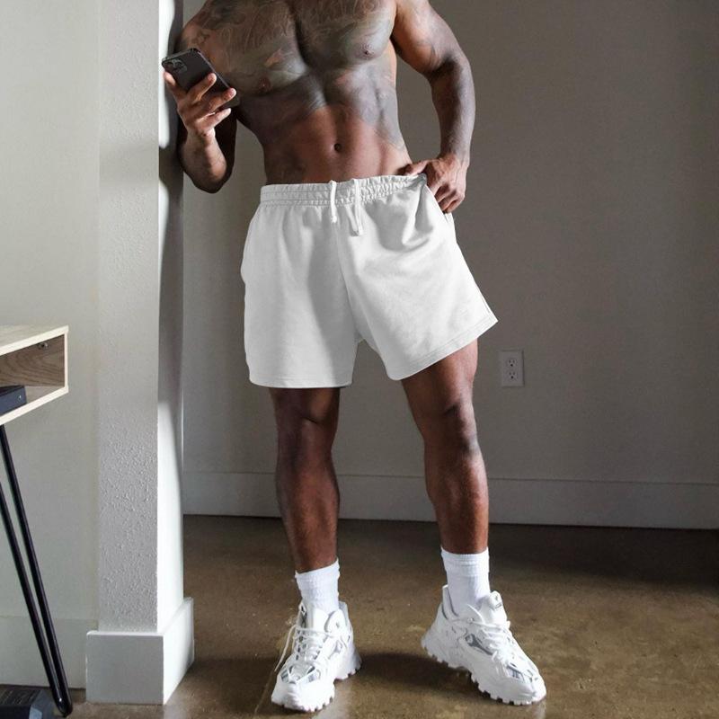 330g American Sports Fitness Shorts Men's Summer terry Solid Color Breathable Quad Trendy Running Basketball Pants