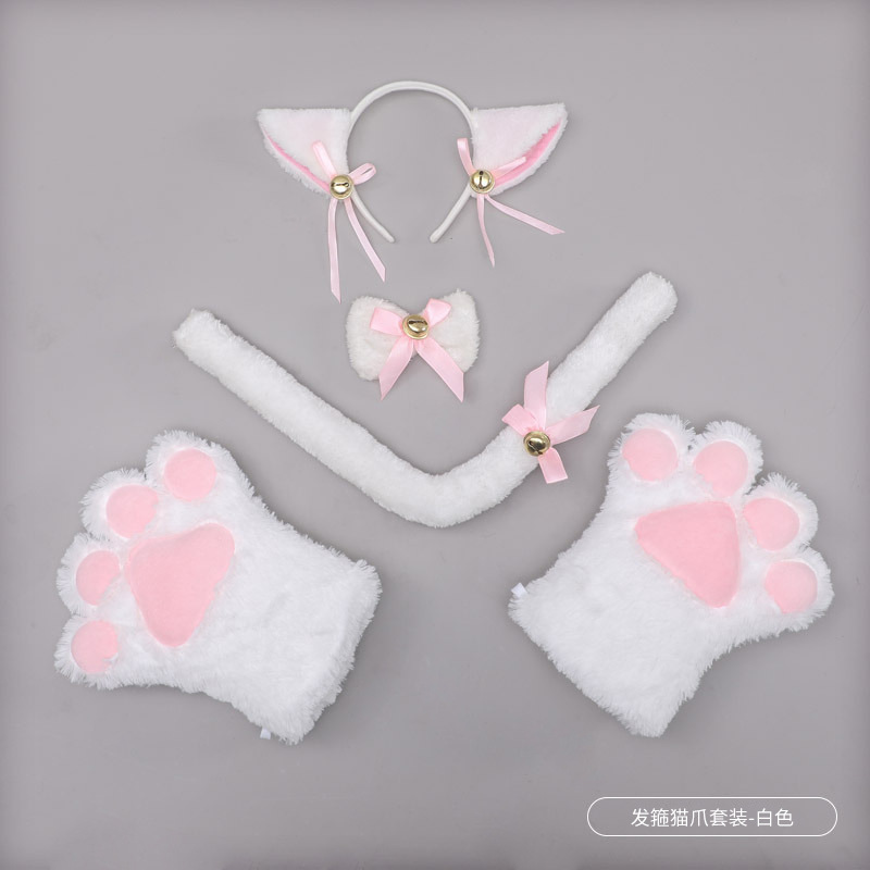 머리띠 고양이 발 세트 화이트
