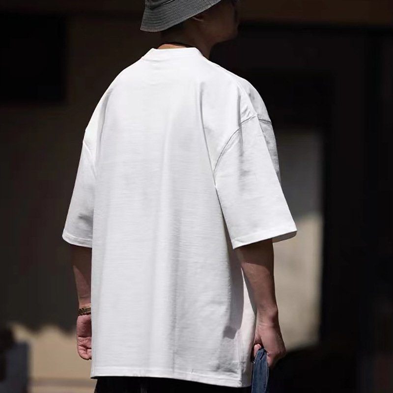 330g transfronterizo pesado camiseta de manga corta hombre verano color sólido relajado pareja casual hip-hop vientos versátiles blusa