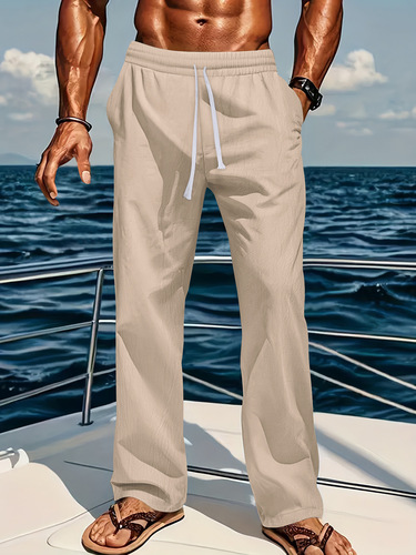 Cross-border linen long pants for men, summer thin cotton linen casual pants, loose linen material wide-leg pants, sports long pants