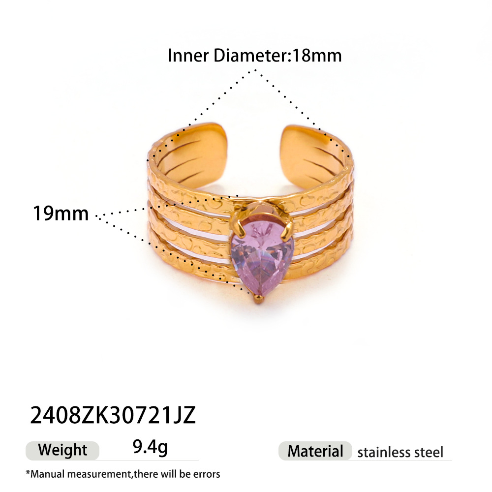 Anillo de acero inoxidable de alta calidad ligero y lujoso, anillo de zircon rosa pálido incrustado en titanio para mujeres no se desvanece