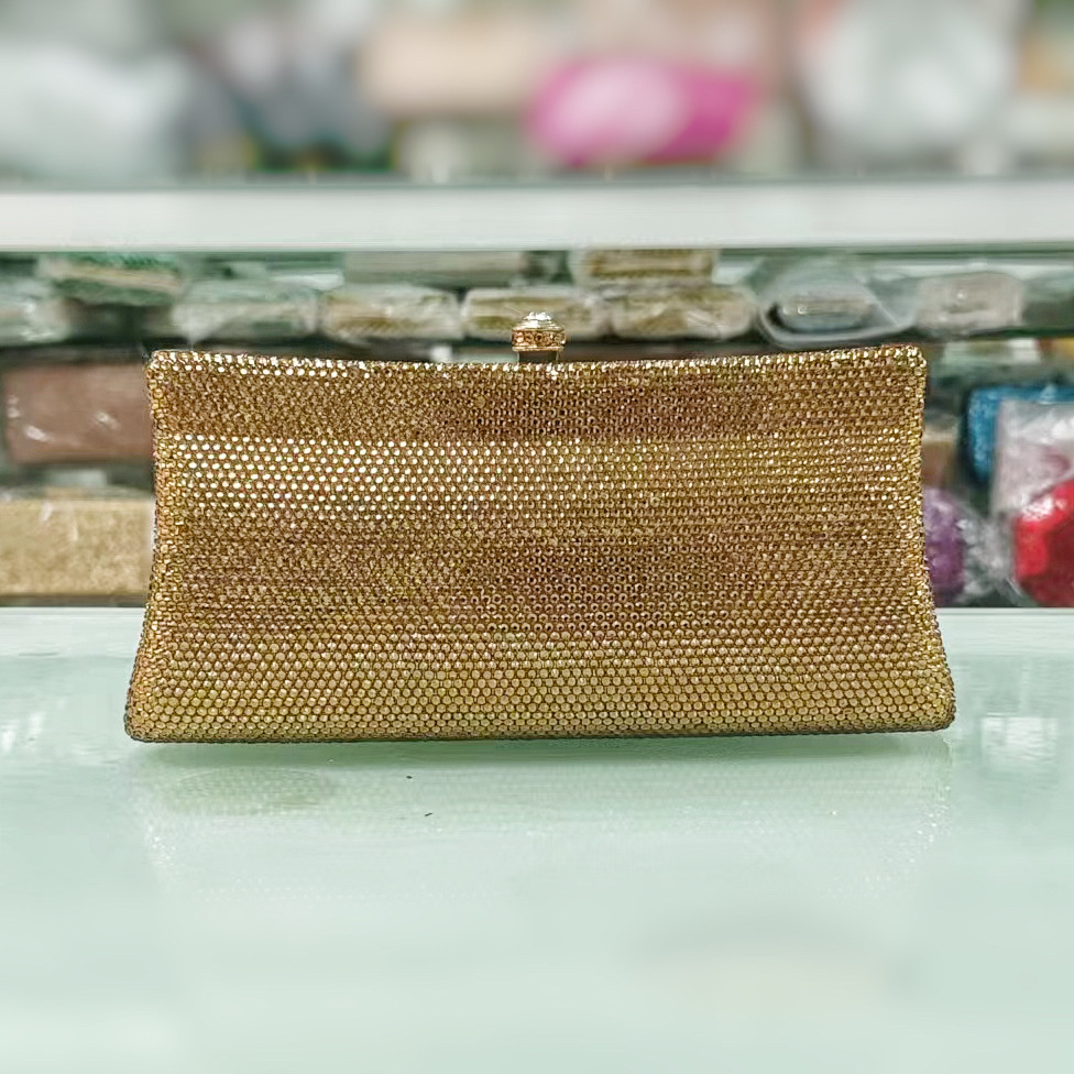 * Bolsa de mano de diamante de lujo fondo plano lleno de diamantes bolsa de banquete bolsa pequeña mujer Rhinestone bolsa de embrague