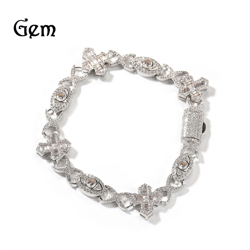 Men's hip-hop copper inlaid zircon eye cross bracelet high sense personality fashion European and American vintage jewelry wholesale