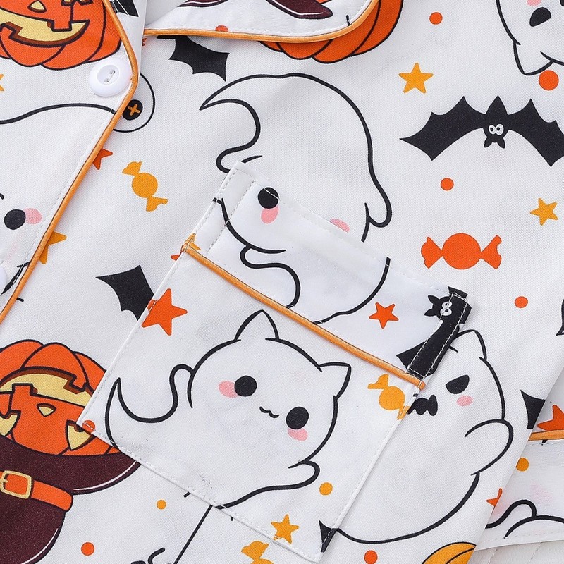 国境を越えた貿易ハロウィンレディースパジャマ四季プリントラペル半袖ズボン快適な女性パジャマ|undefined