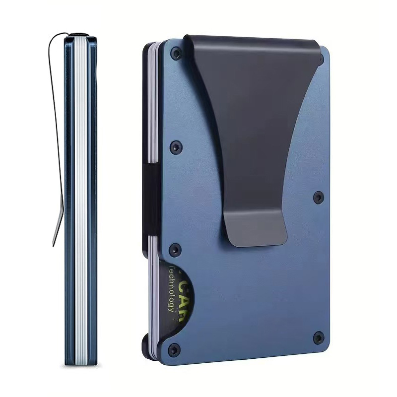 Fábrica en stock Amazon nuevo metal titular de la tarjeta de fibra de carbono cartera RFID antirrobo cepillo tecnología de bloqueo