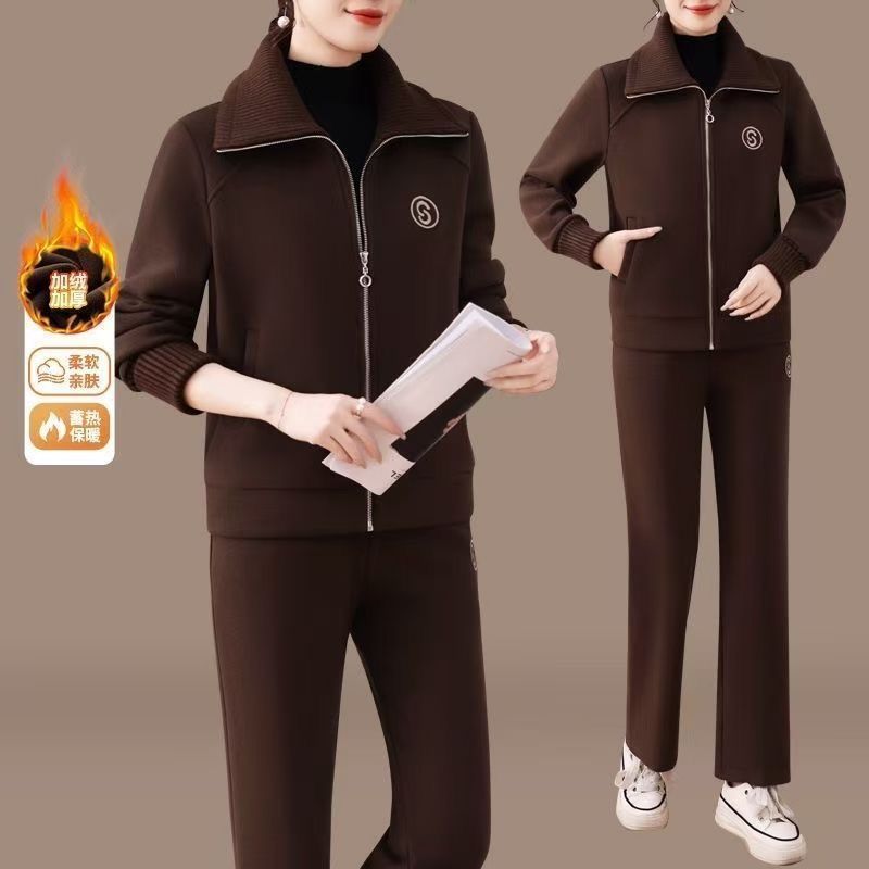 中年妈妈装外套2025新款秋冬中老年女装运动服套装加绒加厚两件套|undefined