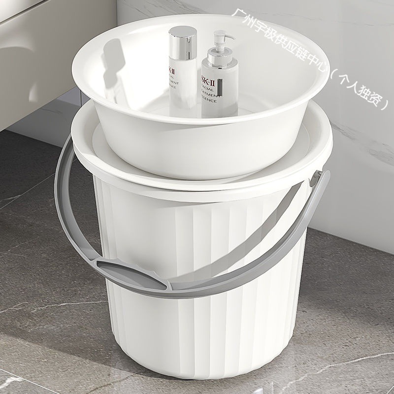 Big handheld bucket for home use, plastic tub for students, set, increased thickness