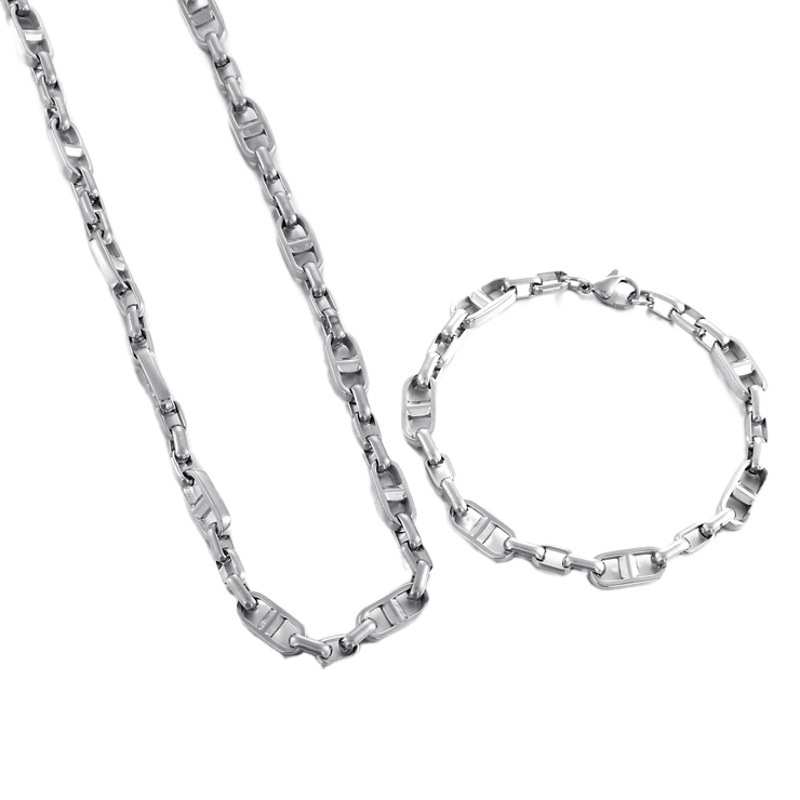 Europa y América nueva moda simple electrochapado titanio acero japonés cadena pulsera de acero inoxidable collar mujeres traje joyería