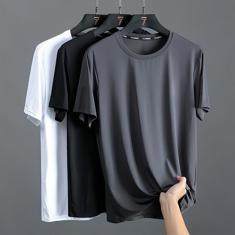 Short-Sleeved T-Shirt Men's Summer Men's Running Breathable Fitness Ice Silk Quick-Drying Thin Men's Sports Top Round Neck