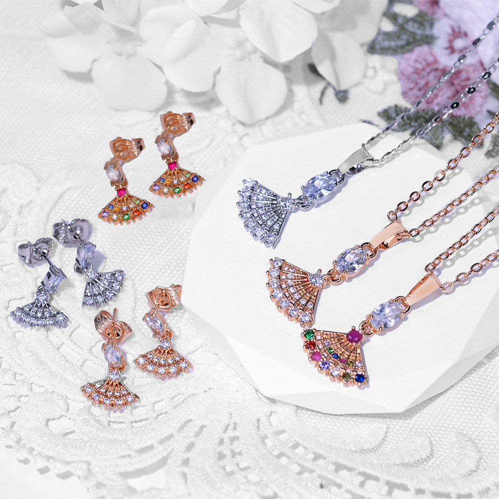 Moda transfronteriza popular pendientes de zircon collar conjunto de joyería para mujeres pendientes de zircon colgante de dos piezas conjunto de joyería exquisita