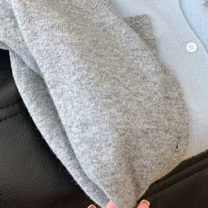 韩系假两件灰色针织开衫毛衣外套女气质设计感慵懒风早秋chic上衣|undefined
