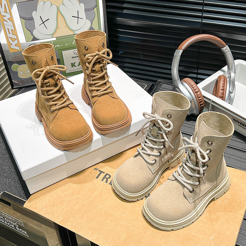 Children's Thick-Soled Casual Boots 2025 Autumn and Winter New Retro Small Height-Increasing Short Boots Motorcycle Boots Rhubarb Boots