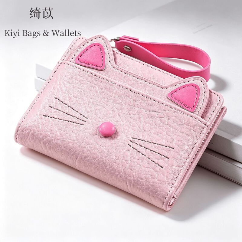 Cross-border cat-themed PU short zipper wallet, Korean-style, trendy, with multiple card slots, and a snap closure, suitable for women as a coin purse Cross-border cat-themed PU short zipper wallet, Korean-style, trendy, with multiple card slots, and a snap closure, suitable for women as a coin purse