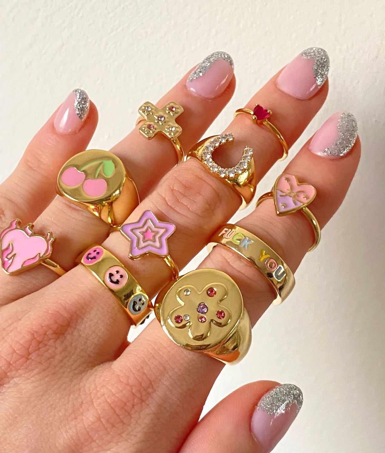 Fashion Cherry Heart Shape Flower Copper Inlay Zircon Open Ring 1 Piece