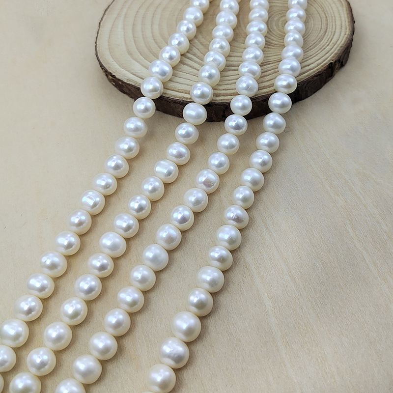 天然淡水珍珠DIY裸散珠材料近圆椭圆形7-8-9mm半成品项链微瑕强光