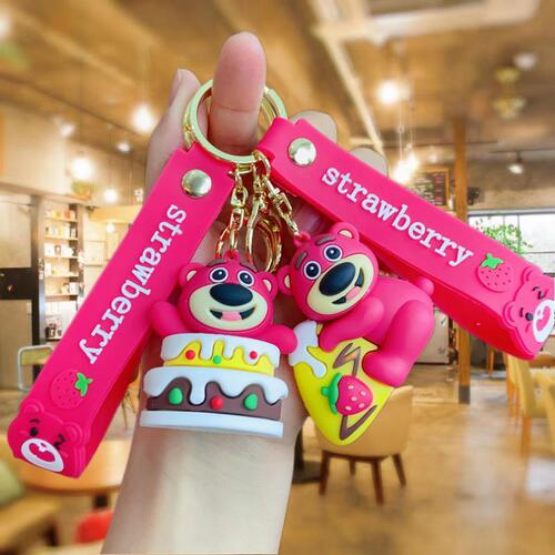 New Greedy Dessert Strawberry Bear Keychain Couple Bag Pendant Birthday Gift Car Keychain Wholesale