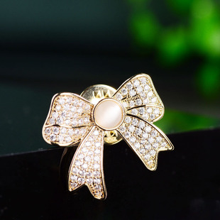 Korean style fashion bow zircon small collar pin elegant temperament V-neck anti-exposure buckle fashion cufflinks clothing for women