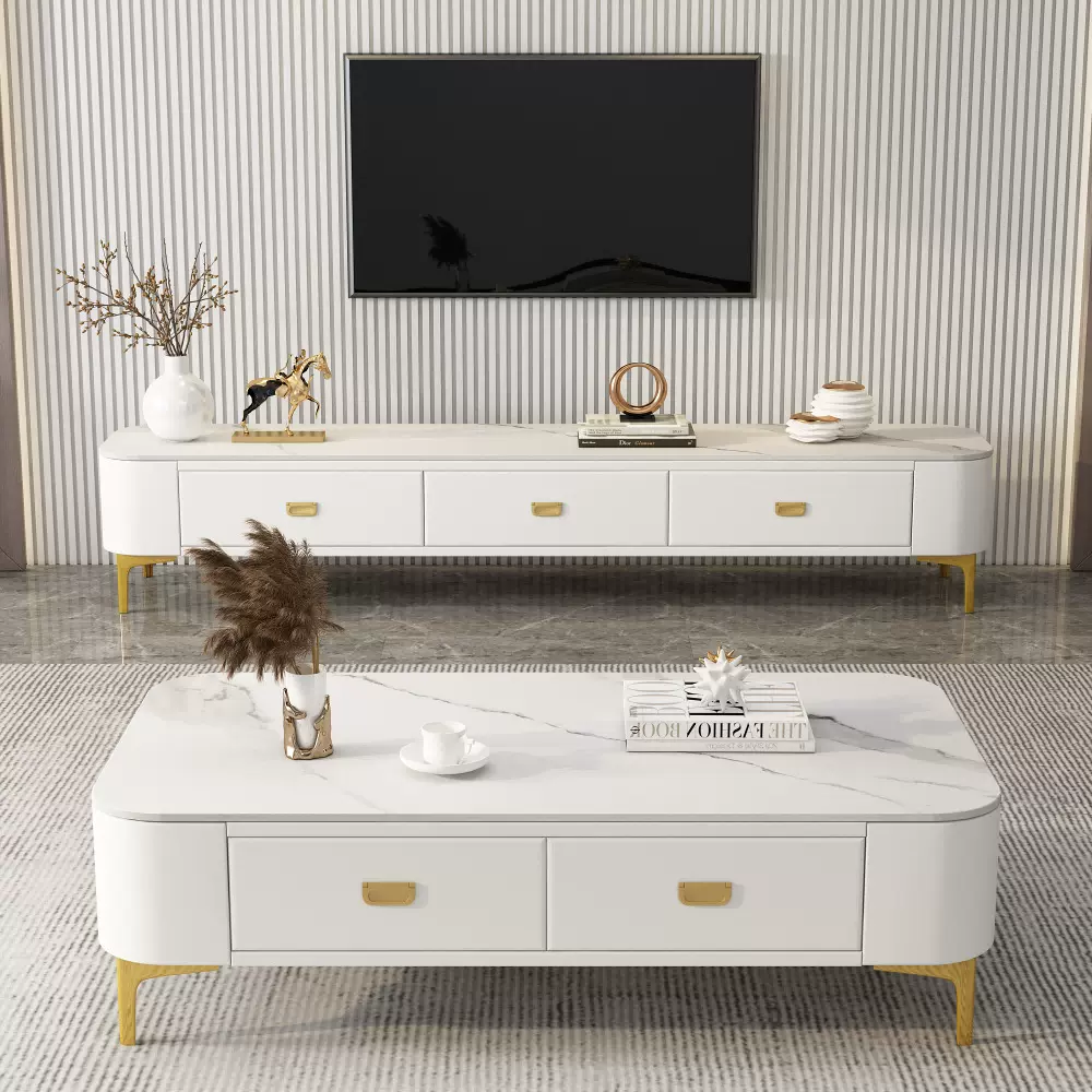 岩板电视柜茶几客厅家用小户型2024现代简约茶桌北欧落地茶几组合