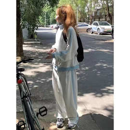 美式复古运动套装女秋卫衣宽松显瘦时尚韩版学生休闲阔腿裤两件套