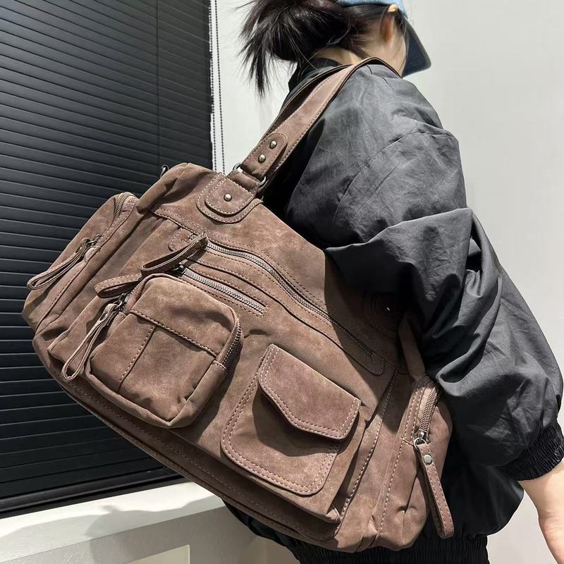 クロスボーダー専用新型レディースファッションY2Kギャル機車カバンレトロスエード大容量トートハンドバッグ|undefined