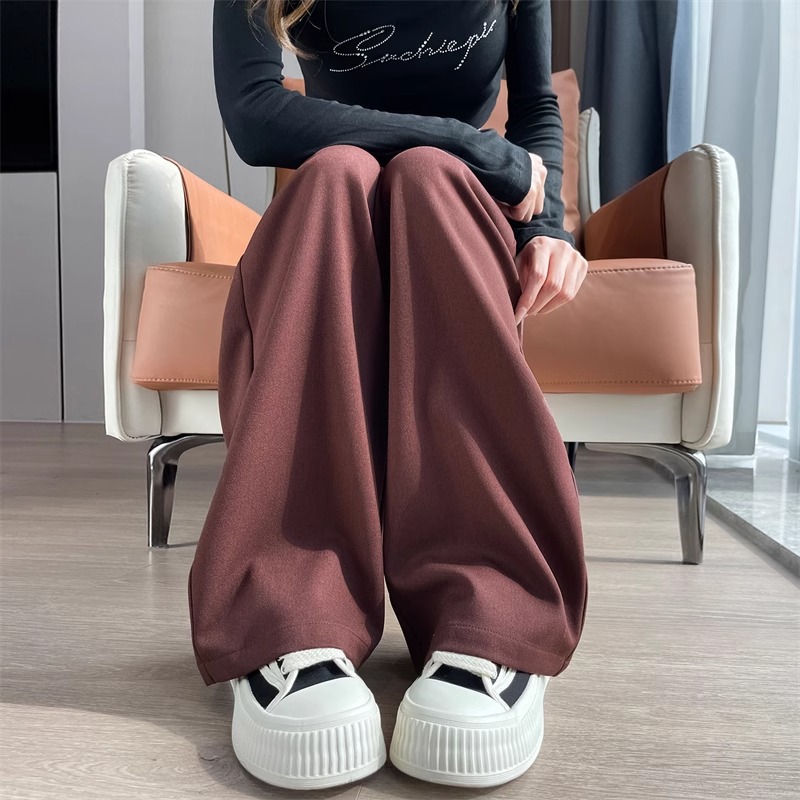 Angola trajes rojos pantalones de piernas anchas mujeres primavera y otoño de alta sensación de caída alta casual pantalones recto estrechos