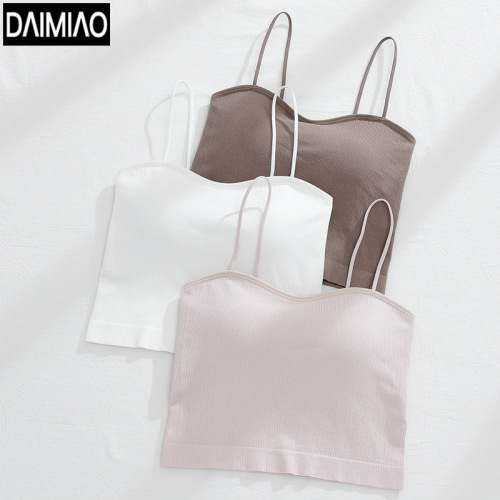 Summer new style seamless camisole underwear women's bra without rims with built-in breast pads for beautiful back and chest wrapping