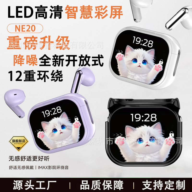 Htc's Popular Ne20 Same Style Touch Color Screen Smart Translation Headset Cat Ear Clip Noise Reduction G27 Bluetooth Headset