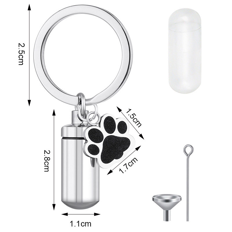 Wish Popular Titanium Steel Commemorative Pet Urn Keychain Can Open Cylindrical Paw Print Perfume Bottle Pendant