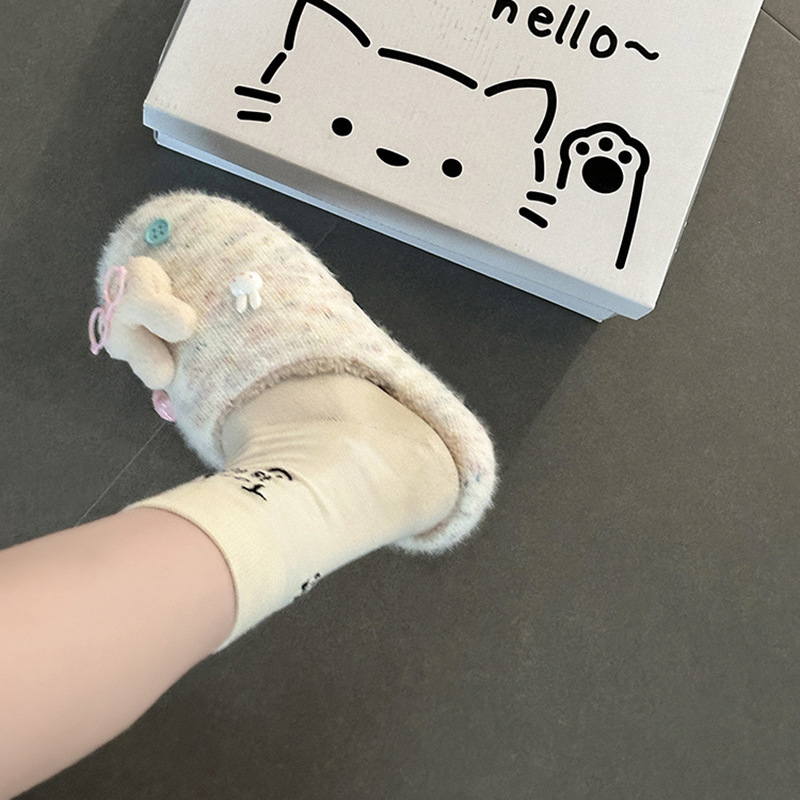 漂鸿百搭可爱卡通米菲兔厚底包头拖鞋女外穿2025新款秋冬针织拖鞋