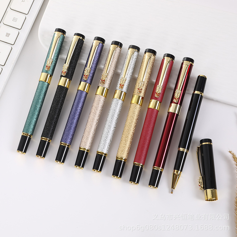 Metal Signature Pen Business Gift Set Advertising Pen Laser Logo Wrinkle Frosted Faucet Orb Pen Ready Stock