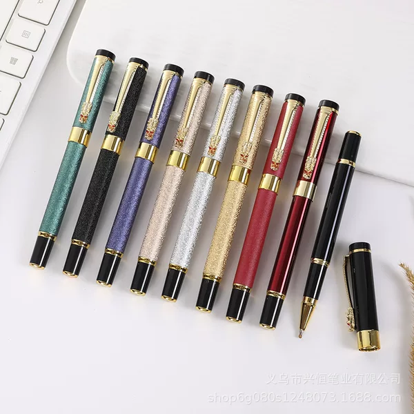 Metal Signature Pen Business Gift Set Advertising Pen Laser Logo Wrinkle Frosted Faucet Orb Pen Ready Stock