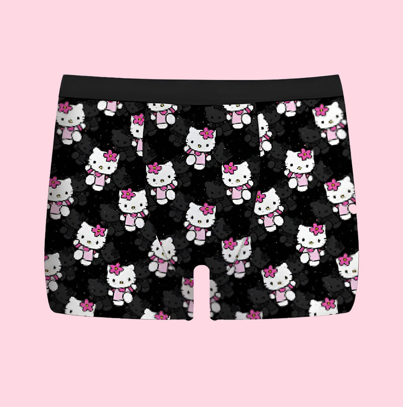 hellokitty Cat Cute 3D Printed Men's Underwear Mid-Waist Elastic Breathable Milk Silk Boxers Boxers