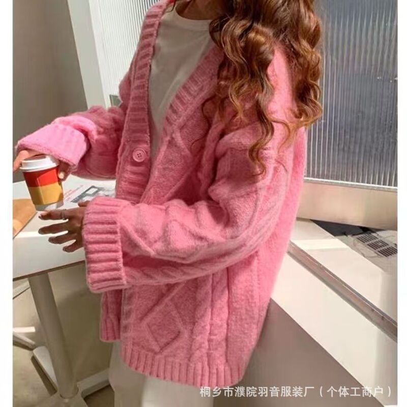 复古针织开衫软糯麻花重磅秋冬经典大码超厚百搭慵懒风毛衣外套女|undefined