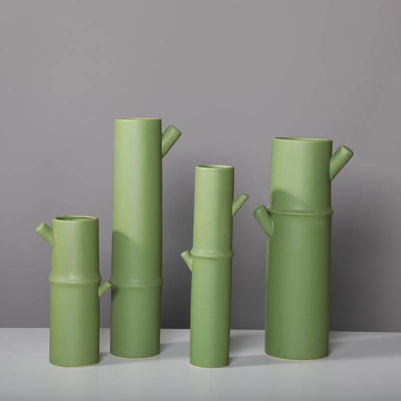 Florero de cerámica arreglo floral creativo arreglo de flores decoración imitación de bambú casa China tubo de bambú sala de estar accesorios de unión de bambú pasillo