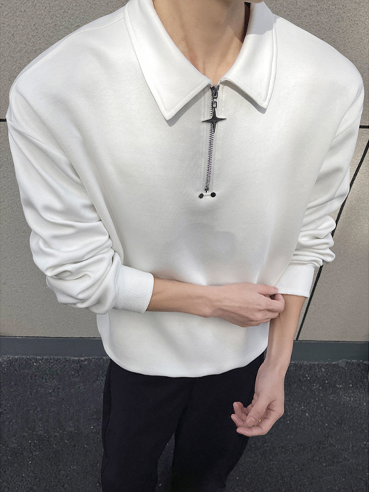 Felpa a collo alto a maniche lunghe con mezza zip in cotone cinese pesante da 300 g per uomo e donna, vestibilità ampia, versatile,_voghion.com