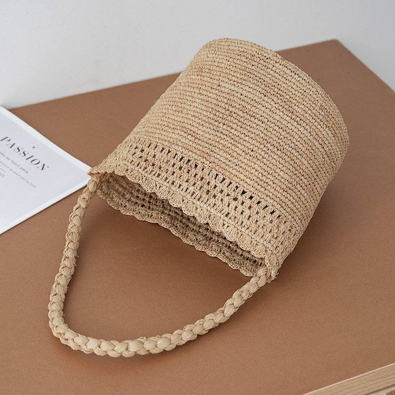 Women's Vacation Woven Raffia Bucket Bag, Hollow-Out Straw Handbag, Seaside Casual Tote & Shoulder Bag Wholesale - Thumbnail 3