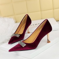 1818-K67 European and American style banquet women's shoes, high heels, suede shallow mouthed pointed metal rhinestone decorative high heels, single shoes