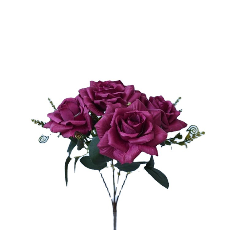 Simulación de rosas de 5 cabezas de rosas de bordes de boda fotografía decoración decorativa accesorios para el hogar flores de simulación flores falsas rosas