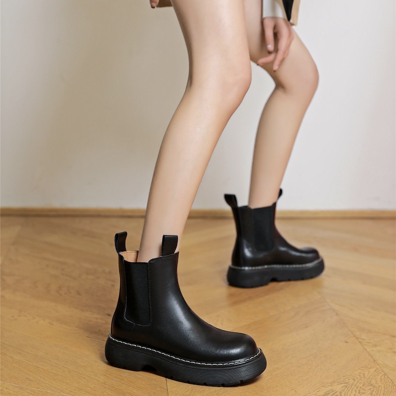 new pattern The thickness of the bottom British style Riding boots genuine leather long and tube-shaped Chelsea Eye pupil Bootie