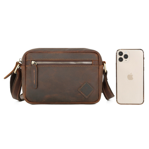 Retro Crazy Horse Leather Chest Bag Men's Crossbody Bag First Layer Cowhide Chest Bag Backpack Shoulder Bag Business Fashion Shoulder Bag